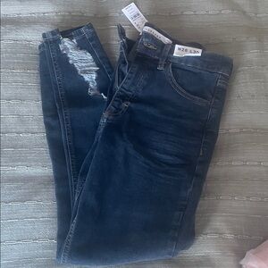 Topshop Dark Blue Ripped Skinny Jeans